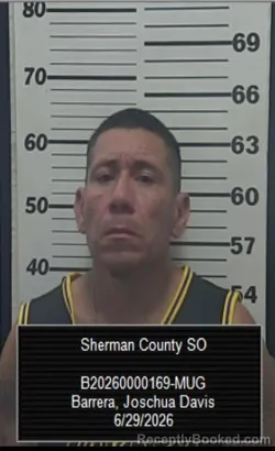 Mugshot of Joschua Davis Barrera booked in Sherman County, Kansas on June 29, 2026