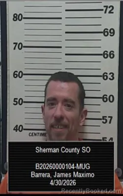 Mugshot of James Maximo Barrera booked in Sherman County, Kansas on April 30, 2026