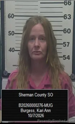 Mugshot of Kari Ann Burgess booked in Sherman County, Kansas on October 7, 2026