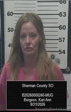 Mugshot of Kari Ann Burgess booked in Sherman County, Kansas on August 21, 2026