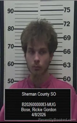 Mugshot of Rickie Gordon Bose booked in Sherman County, Kansas on April 8, 2026