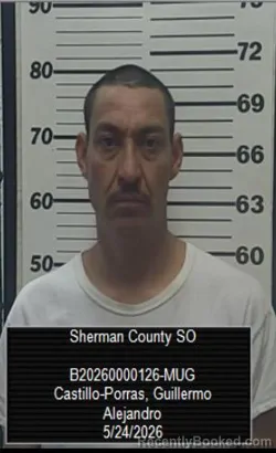 Mugshot of Guillermo Alehandro Castillo- Porras booked in Sherman County, Kansas on May 24, 2026
