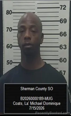 Mugshot of La' Michael Dominique Coats booked in Sherman County, Kansas on July 15, 2026