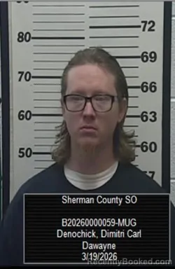 Mugshot of Dimitri Carl Dawayne Denochick booked in Sherman County, Kansas on March 19, 2026