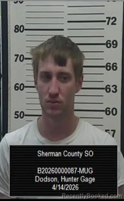 Mugshot of Hunter Gage Dodson booked in Sherman County, Kansas on April 14, 2026