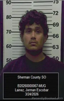Mugshot of German Escobar Lainez booked in Sherman County, Kansas on March 24, 2026