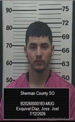 Mugshot of Jose Joel Esquivel-Diaz booked in Sherman County, Kansas on July 12, 2026