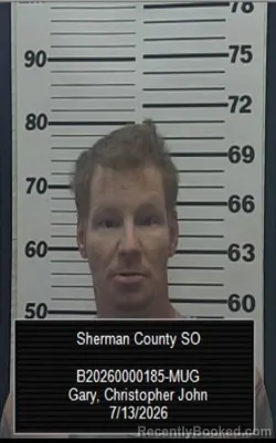 Mugshot of Christopher John Gary booked in Sherman County, Kansas on July 13, 2026