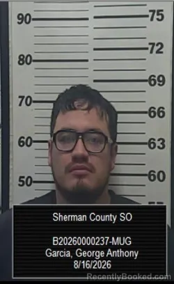 Mugshot of George Anthony Garcia booked in Sherman County, Kansas on August 16, 2026