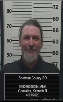 Mugshot of Kenneth R Gonzales booked in Sherman County, Kansas on April 21, 2026