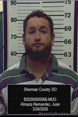 Mugshot of Juan Hernandez Almanza booked in Sherman County, Kansas on March 24, 2026