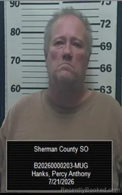Mugshot of Percy Anthony Hanks booked in Sherman County, Kansas on July 21, 2026