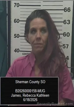Mugshot of Rebecca Kathleen James booked in Sherman County, Kansas on June 18, 2026
