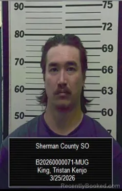 Mugshot of Tristan Kenjo King booked in Sherman County, Kansas on March 25, 2026