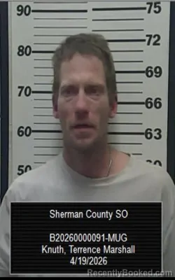 Mugshot of Terrence Marshall Knuth booked in Sherman County, Kansas on April 19, 2026