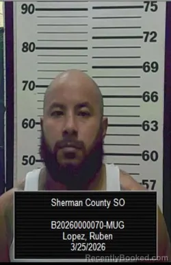 Mugshot of Ruben Lopez booked in Sherman County, Kansas on March 25, 2026
