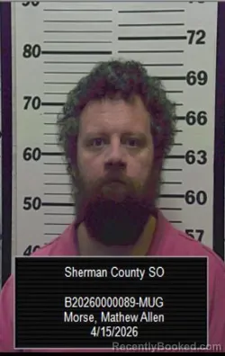 Mugshot of Mathew Allen Morse booked in Sherman County, Kansas on April 15, 2026