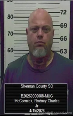 Mugshot of Rodney Charles McCormick JR booked in Sherman County, Kansas on April 15, 2026