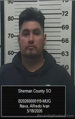 Mugshot of Alfredo Ivan Nava booked in Sherman County, Kansas on May 18, 2026