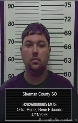 Mugshot of Rene Eduardo Ortiz-Perez booked in Sherman County, Kansas on April 11, 2026