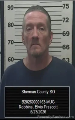 Mugshot of Elvis Prescott Robbins booked in Sherman County, Kansas on June 23, 2026
