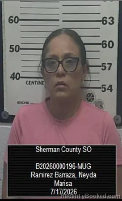 Mugshot of Neyda Marisa Ramirez Barraza booked in Sherman County, Kansas on July 17, 2026