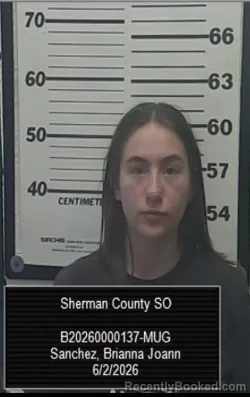 Mugshot of Brianna Joann Sanchez booked in Sherman County, Kansas on June 2, 2026