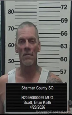 Mugshot of Brian Keith Scott booked in Sherman County, Kansas on April 29, 2026