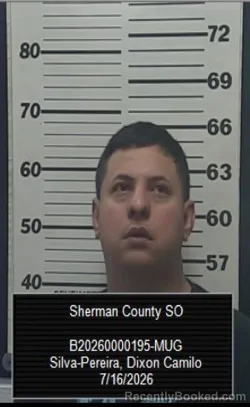 Mugshot of Dixon Camilo Silva-Pereira booked in Sherman County, Kansas on July 16, 2026