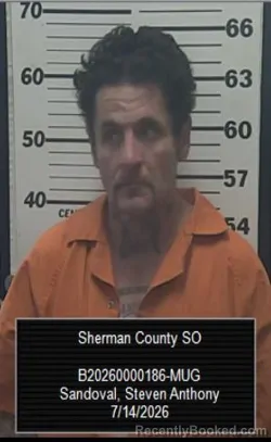 Mugshot of Steven Anthony Sandoval booked in Sherman County, Kansas on July 14, 2026