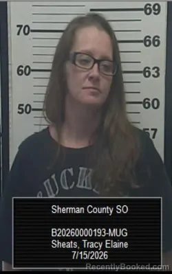 Mugshot of Tracy Elaine Sheats booked in Sherman County, Kansas on July 15, 2026