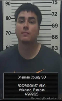 Mugshot of Esteban Valeriano booked in Sherman County, Kansas on June 26, 2026