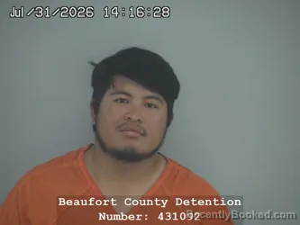 Mugshot of Ferdy Alexis Tecu Cortez booked in Beaufort County, South Carolina on July 31, 2026