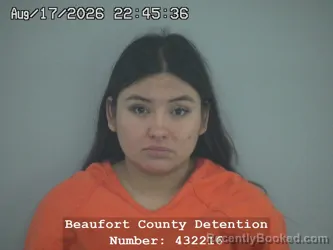 Mugshot of Arely Del Carmen Leal Carreon booked in Beaufort County, South Carolina on August 17, 2026