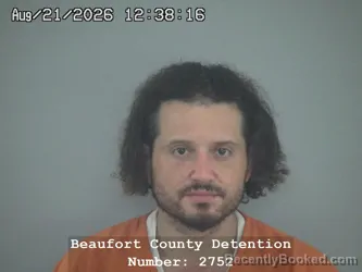 Mugshot of Treston Ray Michael Cruz booked in Beaufort County, South Carolina on August 21, 2026