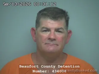 Mugshot of Derek Brennan Meadows booked in Beaufort County, South Carolina on September 13, 2026