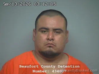 Mugshot of Alfredo Mejia Hernandez booked in Beaufort County, South Carolina on September 13, 2026