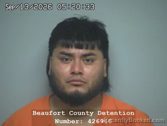 Mugshot of Jhonatan Melo Hernandez booked in Beaufort County, South Carolina on September 13, 2026