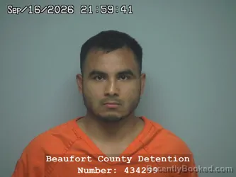Mugshot of Quirio Bosbely Saucedo Carillo booked in Beaufort County, South Carolina on September 16, 2026