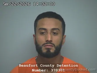 Mugshot of Jose Gabriel Cruz Castillo booked in Beaufort County, South Carolina on September 22, 2026