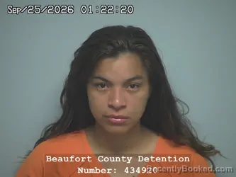 Mugshot of Charis Ruby Vallecillo Quiroz booked in Beaufort County, South Carolina on September 25, 2026