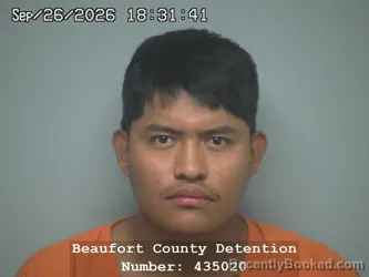 Mugshot of Arath Eldad Lopez Hernandez booked in Beaufort County, South Carolina on September 26, 2026