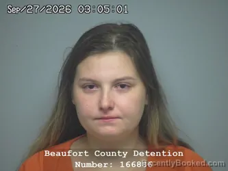 Mugshot of Emma Rebecca Hayward booked in Beaufort County, South Carolina on September 27, 2026