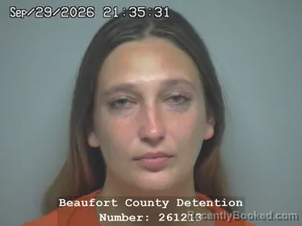 Mugshot of Olivia Patricia Adams booked in Beaufort County, South Carolina on September 29, 2026