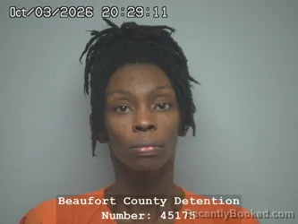 Mugshot of Brittany Shonta Sanders booked in Beaufort County, South Carolina on October 3, 2026