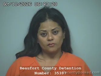 Mugshot of Karla Karina Ayala Ruiz booked in Beaufort County, South Carolina on October 10, 2026