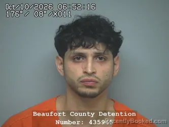 Mugshot of Santos Huerta booked in Beaufort County, South Carolina on October 10, 2026