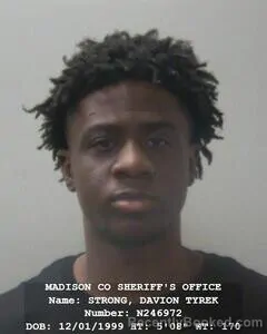 Mugshot of Davion T Strong booked in Madison County, Alabama on August 6, 2026