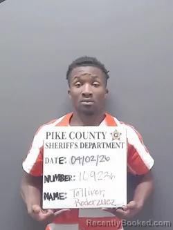 Mugshot of RODERZUEZ TOLLIVER booked in Pike County, Alabama on April 2, 2026