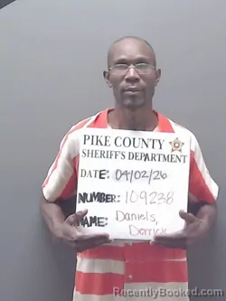 Mugshot of DERRICK DEMOND DANIELS booked in Pike County, Alabama on April 2, 2026